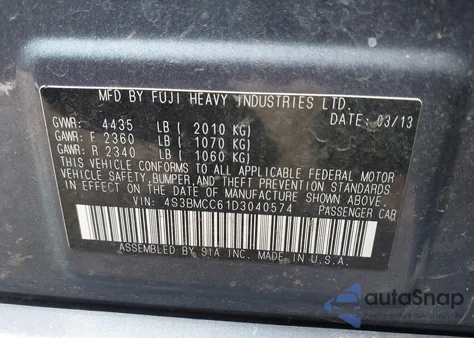 2013 Subaru Legacy 2.5I Premium z USA, uszkodzony, nr VIN 4S3BMCC61D3040574